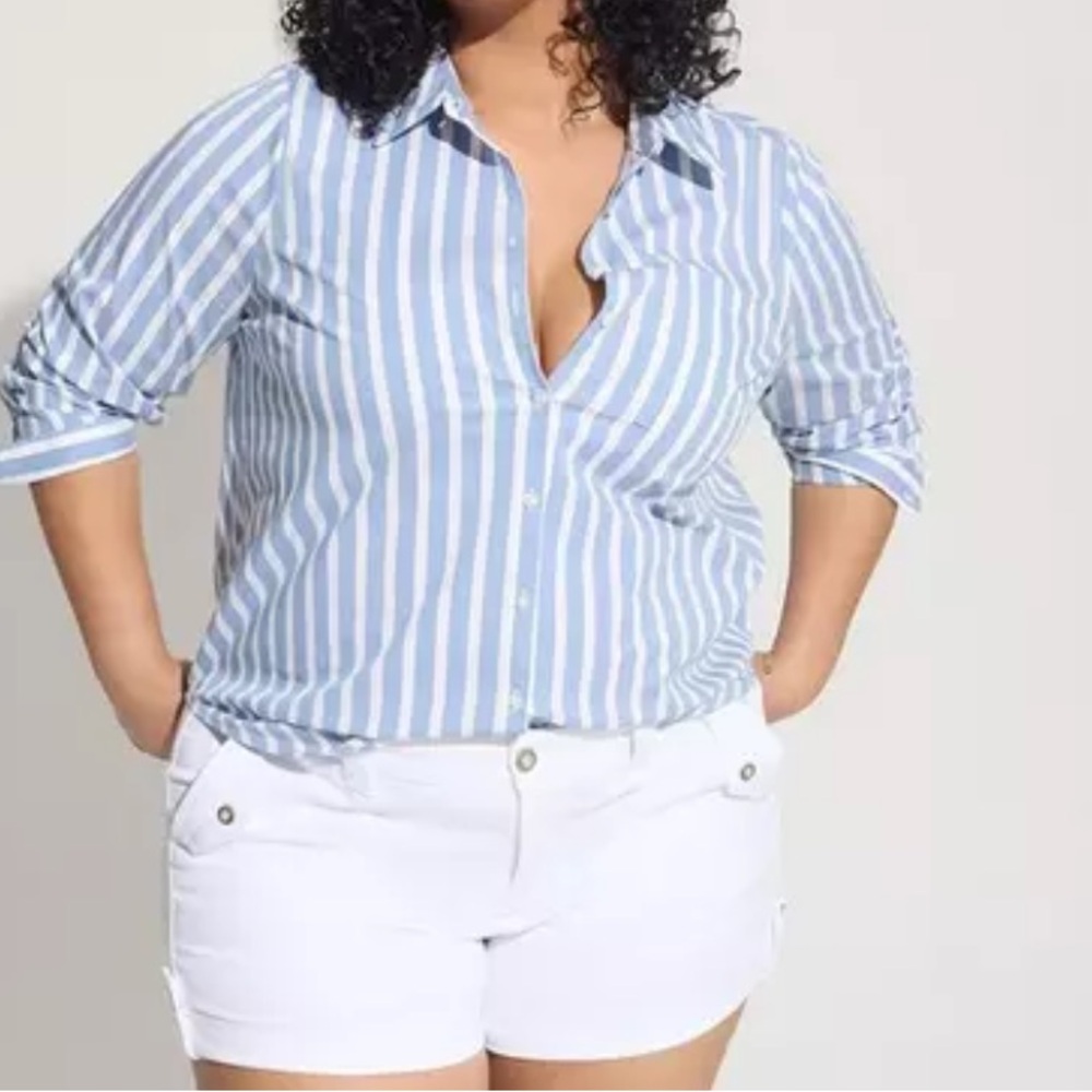 Torrid Blue and White Stripe Poplin Shirt.